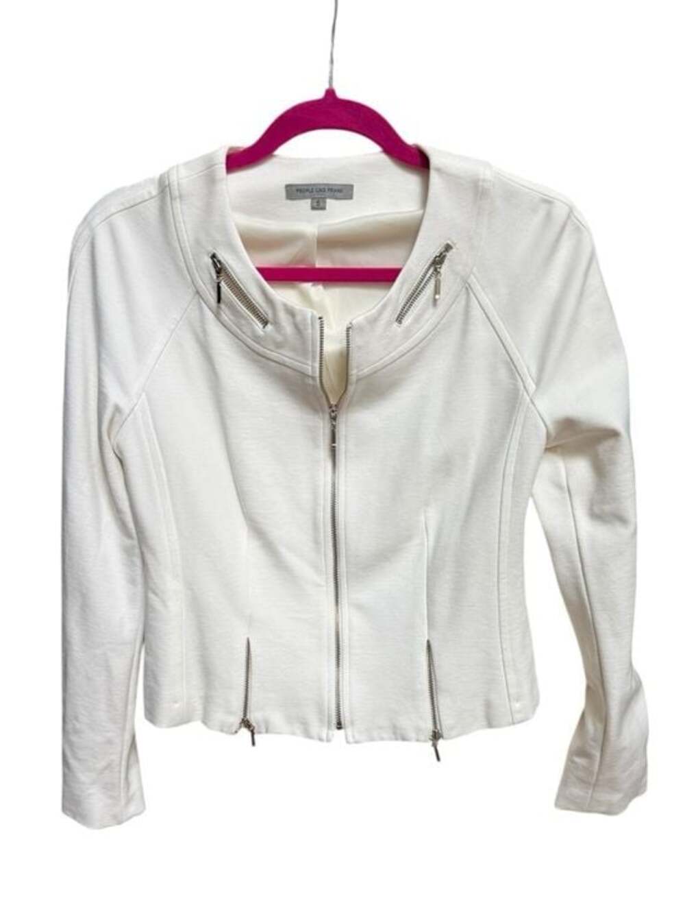 People Like Frank White Textured Zip-Front Women's Jacket Size 6